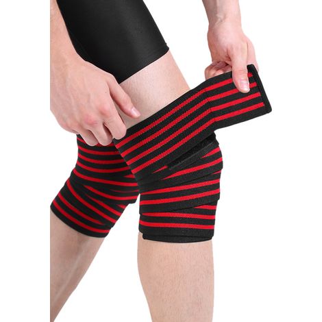 Ensemble de 2 genouillères de musculation - Bandes élastiques de compression pour squats et fitness - 170 cm - Rouge