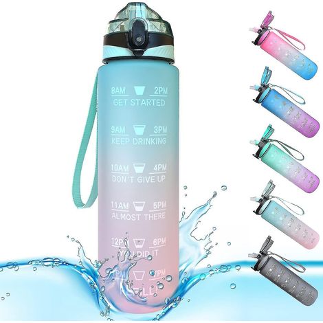 1-Liter-Sportwasserflasche mit Skala und integriertem Strohhalm. Leicht zu öffnen. Ideal für Fitness und Outdoor-Aktivitäten. Modell 4. (1/5)