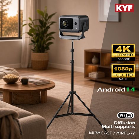 Vidéo projecteur Android 14 4K noir et trepied téléscopique 210cm (1/5)