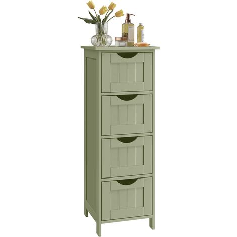 VASAGLE Mobile da Bagno, Cassettiera, Armadio Autoportante, con 4 Cassetti, 30 x 30 x 82 cm, per Bagno, Soggiorno, Sala da Pranzo, Cucina, Stile Moderno, Verde Alloro LHC040C02 (1/5)