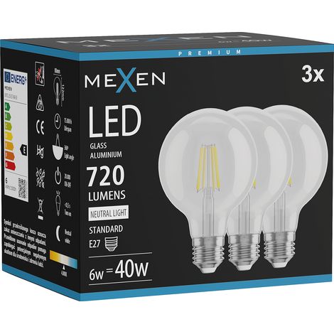 Mexen Vintis 3x Ampoule filament LED E27, G80, 6W, Neutre - 4000K, 720 lm, clair - L155-E27-0640-00x03 (1/5)