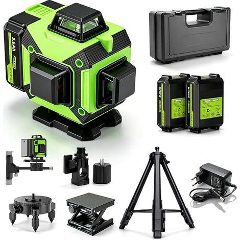 Cross Line Laser Level with Tripod, 16 Line Green Laser, 360° Laser Level, Self-Leveling Cross Line Laser with 1m Tripod and Battery, Ideal for Indoor Use (1/5)