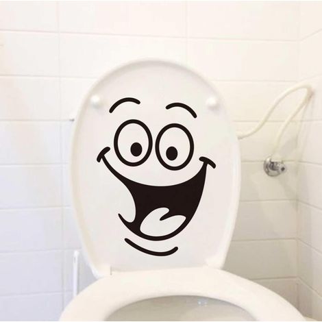 Set mit 2 Toilettenaufklebern – Smiley-Gesicht, wasserfest und abnehmbares PVC, für Bad/Küche/Wand