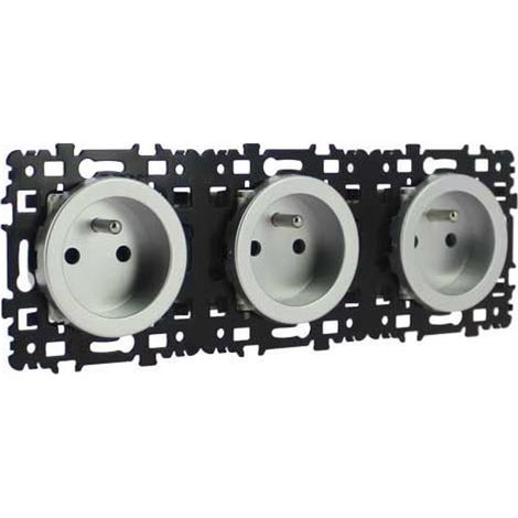 Triple prise 2P+T monobloc précablées NF - SQUARE Silver - Eur'Ohm