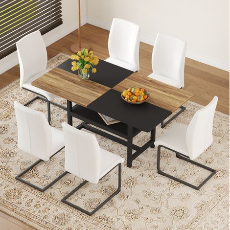 Ensemble table à manger 160x90x76 cm MDF blanc avec rangement, pour salle à manger – MEUBLIV (1/5)