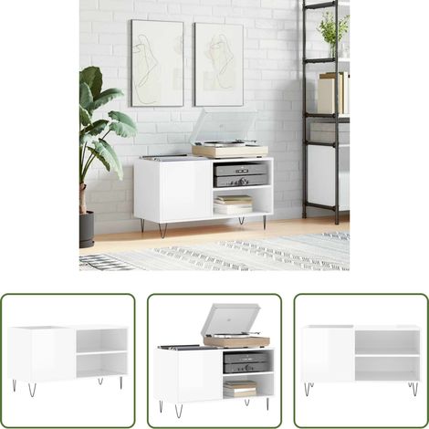 Rangement vinyle - Armoire à disques blanc brillant 85x38x48 cm bois d'ingénierie (1/5)