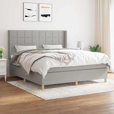 vidaXL Sommier à lattes de lit avec matelas Gris clair 180x200cm Tissu (1/5)