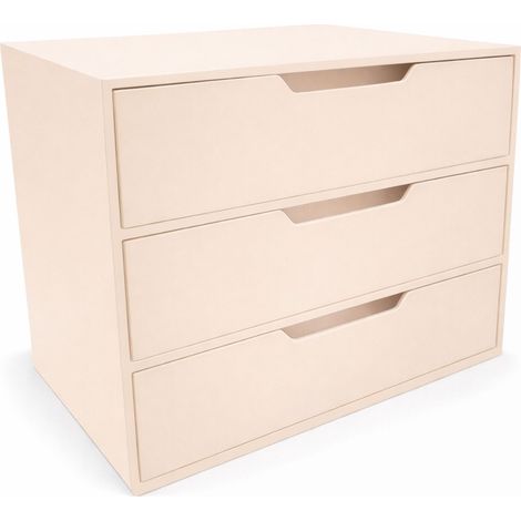 Organizador de escritorio beige de 3 cajones para oficina o taller.