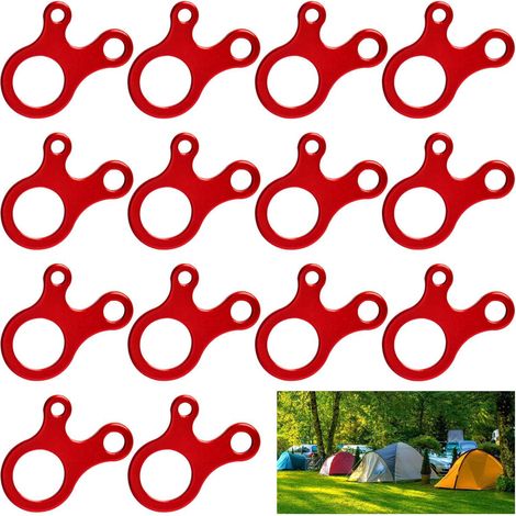 Lot de 14 tendeurs de corde réglables rouges en aluminium, serre-corde à 3 trous pour tente, accessoire de camping extérieur, verrou de hauban pour abri (1/5)