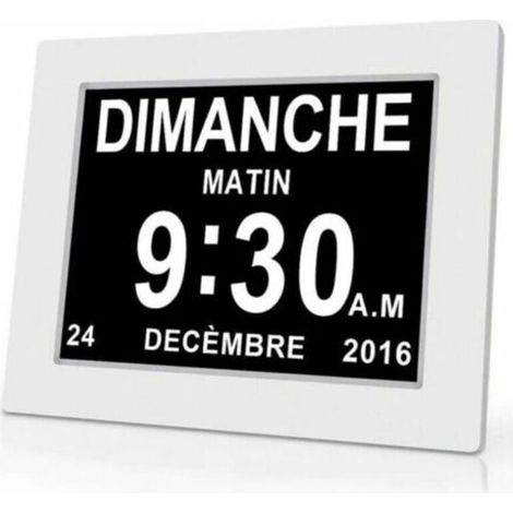 Orologio digitale con calendario da 7 pollici (18 cm) con data e ora, orologio per persone affette da Alzheimer per genitori, promemoria per farmaci per nonni e bambini - Bianco - 20414324mm