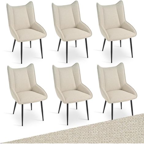 Esszimmerstühle 6er Set Beige, Leinen-Mix, verstellbare Füße (1/5)