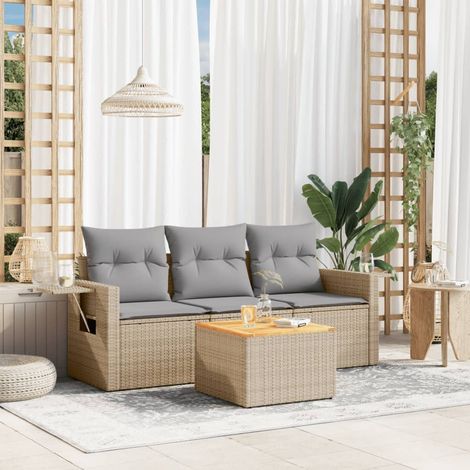 Salon de Jardin Complet avec 2 Canapés, 1 Fauteuil et Table en Résine Tressée Beige (1/5)