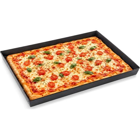 Teglia per Pizza in Lamiera Blu 30x40 cm con Bordi alti 3 cm - Teglia rettangolare professionale ideale per Pizza, Focaccia e Dolci (1/5)
