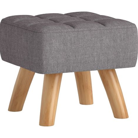 Ottomane en tissu effet lin avec pieds en bois, pouf moderne gris pour salon et chambre (1/5)