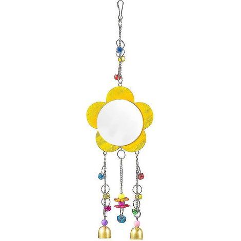 Miroir en forme de poule avec clochettes en métal et base en bois, jouet pour poules et oiseaux de compagnie (1/4)