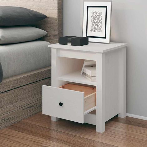 vidaXL Comodino Bianco 40x35x49 cm in Legno Massello di Pino (1/5)