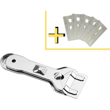 Grattoir pour plaques de cuisson avec 5 lames de rechange - Acier inoxydable - Grattoir à verre pour plaques vitrocéramiques, halogène et induction