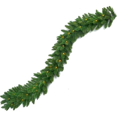 2m Pre-Lit Christmas Garland with Warm White LED Lights, PVC Foliage and Hanging Loops