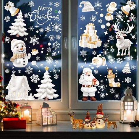 190 pièces autocollants Noël fenêtre, réutilisables 3D PVC colorés, motifs festifs pour décoration vitrage maison ou boutique (1/5)