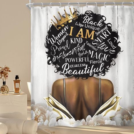 Rideau De Douche - Polyester Imperméable - 60 x 72 Pouces - Thème Rustique Avec Motif Femme Noire - 12 Anneaux Plastique Inclus (1/4)