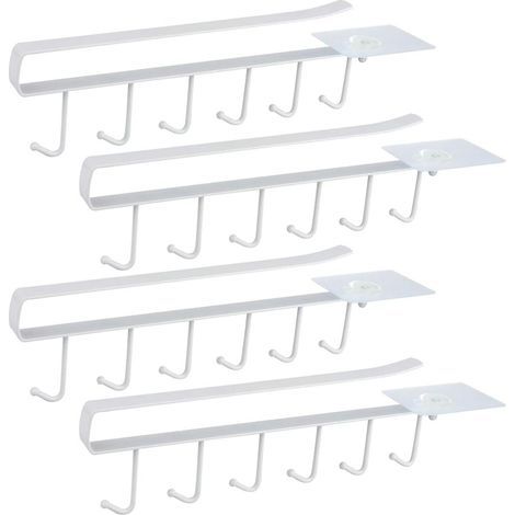 White Set of 4 Cabinet Insert Mug Holder Cup Holder for 6 Mugs Storage Hooks for Mugs Storage Hooks for Kitchen Utensils