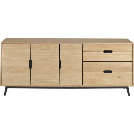 Buffet bas nordique en chêne naturel 3 portes + 4 tiroirs L200 - JOYCE (1/5)