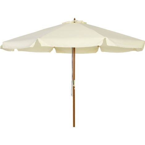 3.3(m) Patio Umbrella, Garden Parasol, Outdoor Sun Shade Canopy with 8 Bamboo Ribs, Ruffles and Wood Pole, Beige (1/5)
