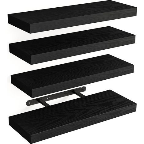 Juego de 4 estantes flotantes de pared de madera rústica para baño, sala de estar, dormitorio, cocina, estantes decorativos de pared (1/5)