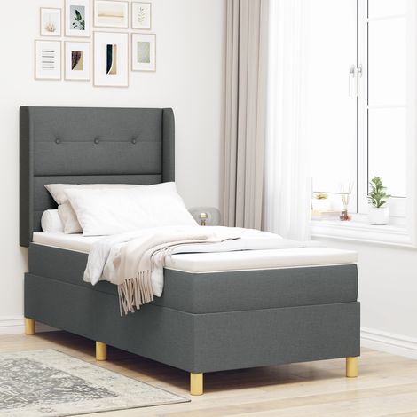 vidaXL Box Spring Bed with Mattress & LED Dark Grey 80x200 cm Fabric (1/5)