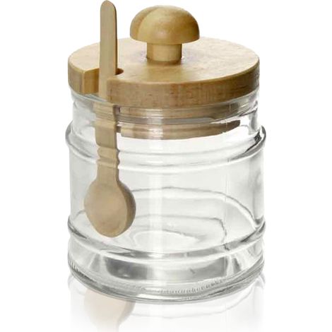 BARATTOLO DA CUCINA IN VETRO CON CUCCHIAIO E TAPPO IN LEGNO 8X11CM CAPIENZA 300 ML (1/2)