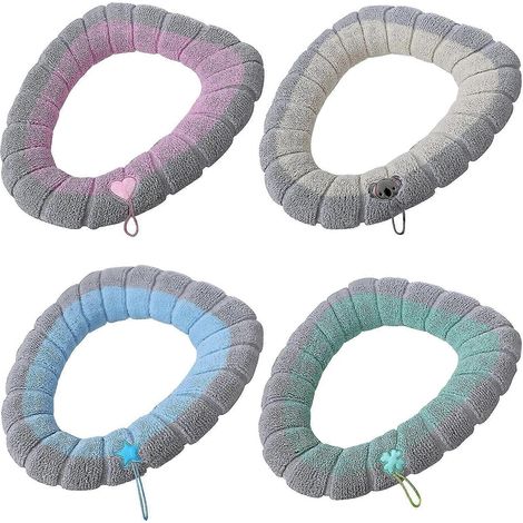 Lot de 4 housses de siège de toilette lavables et chauffantes. Coussins de siège de toilette chauffants en tissu épais, doux et extensible. (1/5)