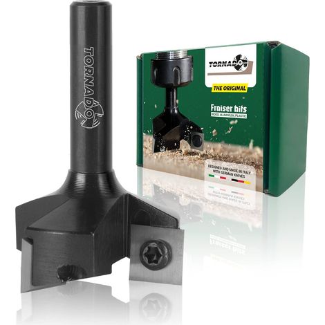 Fraiser Tornado – fresa per spianare legno diametro 35 mm, gambo 8 mm, con 3 inserti intercambiabili in metallo duro 10.5 mm – per livellare, bordi e scanalature – per CNC e fresatrice verticale