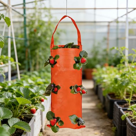 (Vert armée) Sac de plantation suspendu pour fraisiers à 6 trous, jardin vertical, sac de culture en PE pour fleurs et légumes, décoration intérieure et extérieure (1/3)
