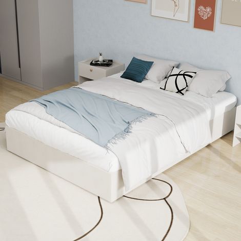 Letto matrimoniale 160x200 cm in velluto, letto per adulti con contenitore, senza testiera, struttura letto - Beige