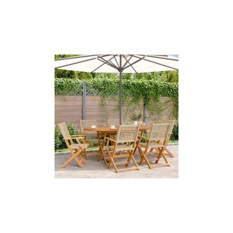 Chaises de jardin pliantes lot de 6 beige rotin et bois massif (1/5)