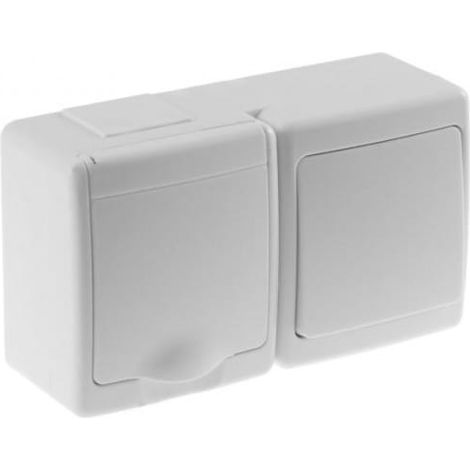 Interruptor herm茅tico unipolar Beta y toma de corriente individual Beta, blanco, tapa blanca, IP44 /D.3112BGW/1
