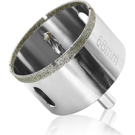 Scie cloche diamantée pour verre de 68 mm avec foret central pour céramique, carrelage, porcelaine, marbre (1/4)