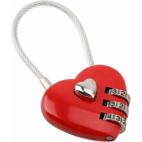 Cadenas en forme de coeur, serrure à code mini à 3 chiffres, avec câble métallique Love Heart (1/5)