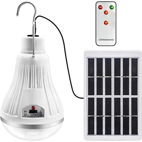 Lampadina LED a energia solare – Lanterna portatile con pannello solare e telecomando per escursioni, campeggio, tenda e pesca all'aperto. (1/5)
