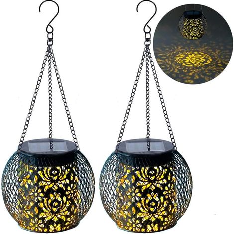 2 Stück Wasserdichte Solarlaternen für den Außenbereich, Hängende Solarleuchten für den Garten, Gartendekoration, Dekorative Metalllaterne im Oma-Stil für Terrasse, Hof, Veranda, Balkon, Hinterhof