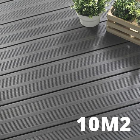 Kit Terrasse Composite ATLANTA 10m² Platinium- 31 Lames de Terrasse (220 x 14.5 x 2.25 cm) - Garantie 15 ans - Fixation par Clips