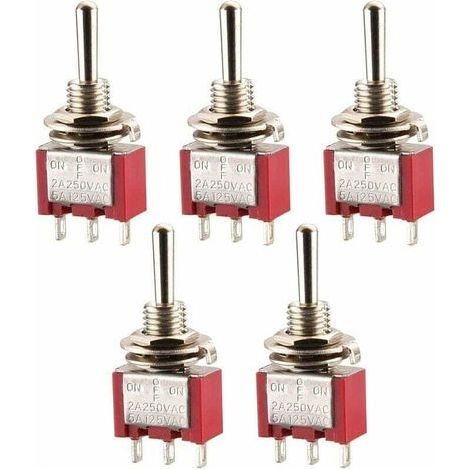 Mini interrupteur à bascule MTS-123, (ON)-OFF-(ON) SPDT, 3 broches, 2A 250V, 5A 120V, répertorié UR, 5 pièces (1/5)