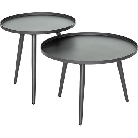 Lot de 2 tables basses gigognes rondes en aluminium grises Antiparos - Jardiline (1/2)