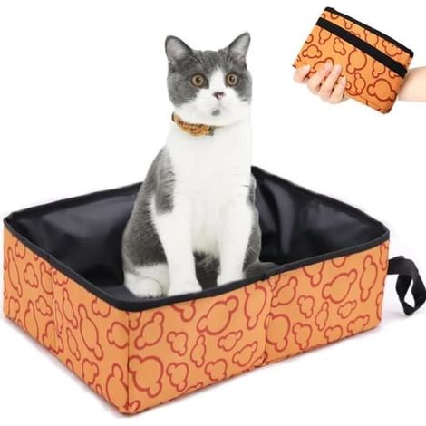 Bac à litière pliable pour chat - Imperméable - Portable - Idéal pour les voyages - 40 x 30 x 13 cm (1/4)