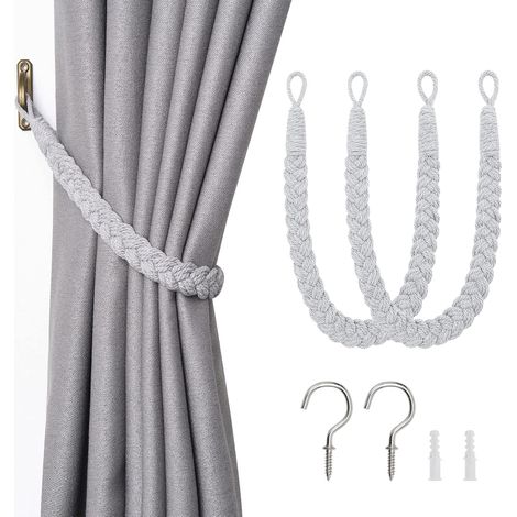 Lot de 2 Embrasses de rideau Corde coton Crochet métal Réglable Salon Chambre Bureau