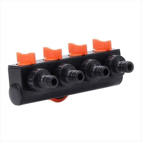 Distributeur de robinet polyvalent à 4 voies avec connecteur de vanne marche/arrêt, adapté aux jardins extérieurs et aux potagers. (1/4)