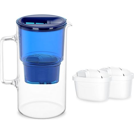 Carafe Filtrante Verre 3l, Carafe et 2 Filtre - Bleu (1/5)