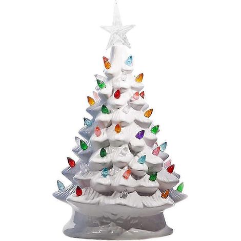Sapin de Noël en céramique, décoration LED, décoration de Noël de bureau en céramique (1/3)