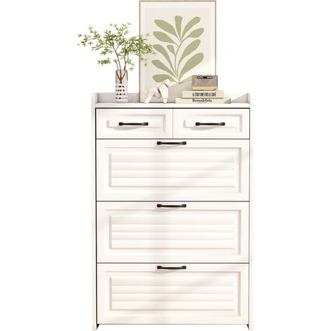Meuble à chaussures avec trois grands abattants et deux tiroirs – Armoire à chaussures en bois pour entrée et salon, dimensions : L80 x P23,5 x H131 cm (1/5)