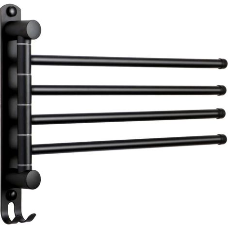 Porte-Serviettes Salle de Bain avec 4 Barres 180°Rotatives Sèche-Serviettes en Acier Inoxydable SUS304 Porte Serviette Murale pour Cuisine Lavabo- Noir (1/5)